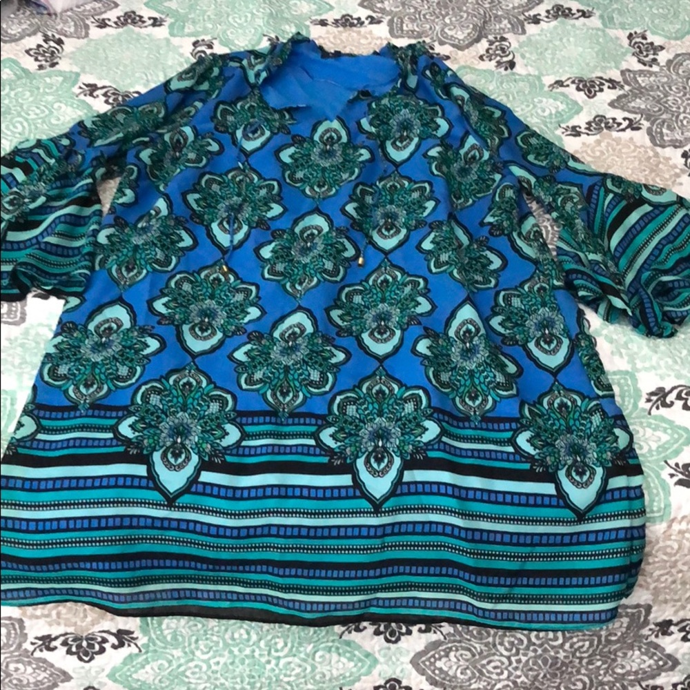 Blue Dress with Peacock Paisley Design